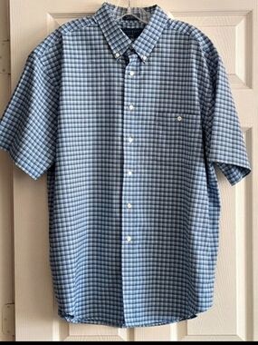 Towncraft Men's Blue Plaid Short Sleeve Shirt XL Cotton Wrinkle Free